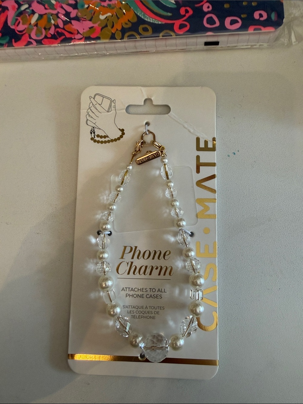 case-mate Pearl and Clear Bead Phone Charm with Gold Accent